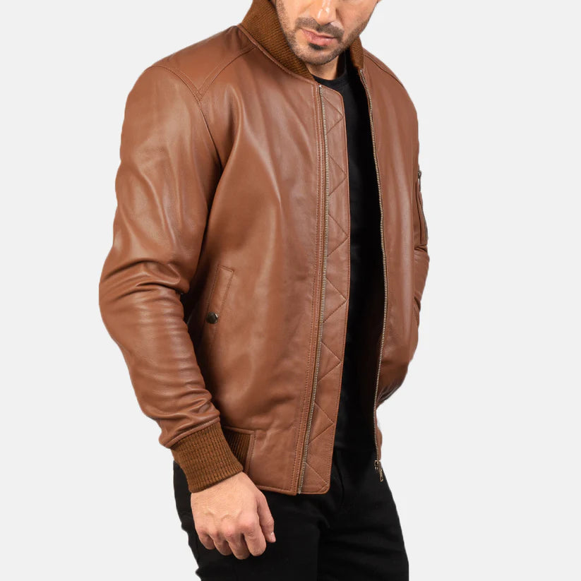 Brown real Leather Bomber Jacket Leather Jacket Leather Scoutt